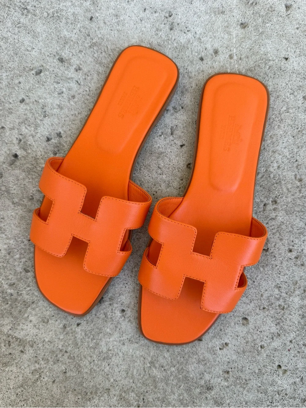 Hermes Orange Leather H-Strap Slide Sandals